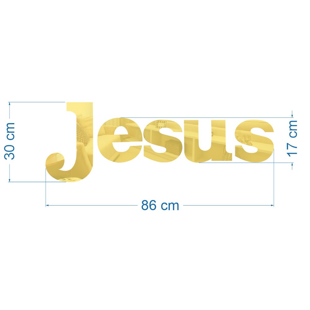 Palavra em Acrílico Espelhado Jesus - Modelo 3 com 30cm altura