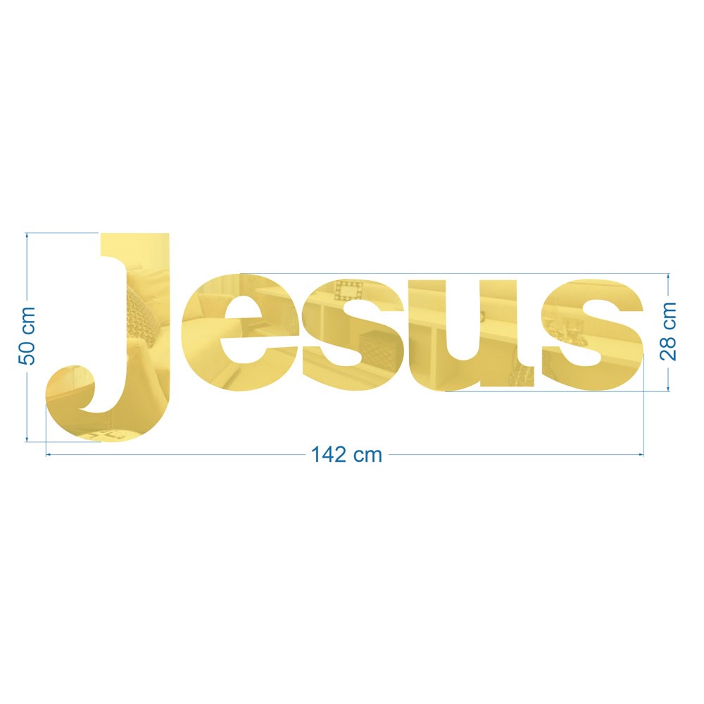 Palavra em Acrílico Espelhado Jesus - Modelo 3 com 50cm altura