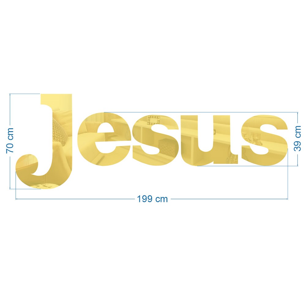 Palavra em Acrílico Espelhado Jesus - Modelo 3 com 70cm altura