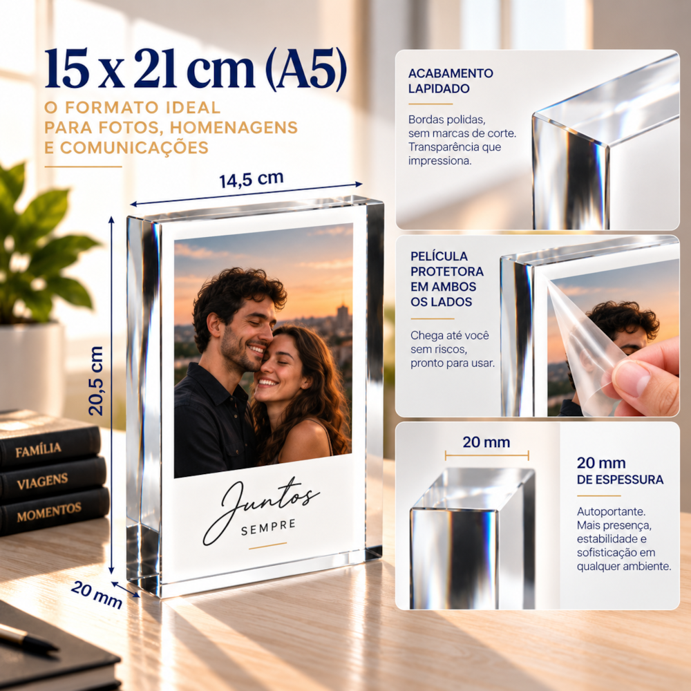 Placa Acrílico Premium Acabamento Polido Lapidado 15x21cm 20mm