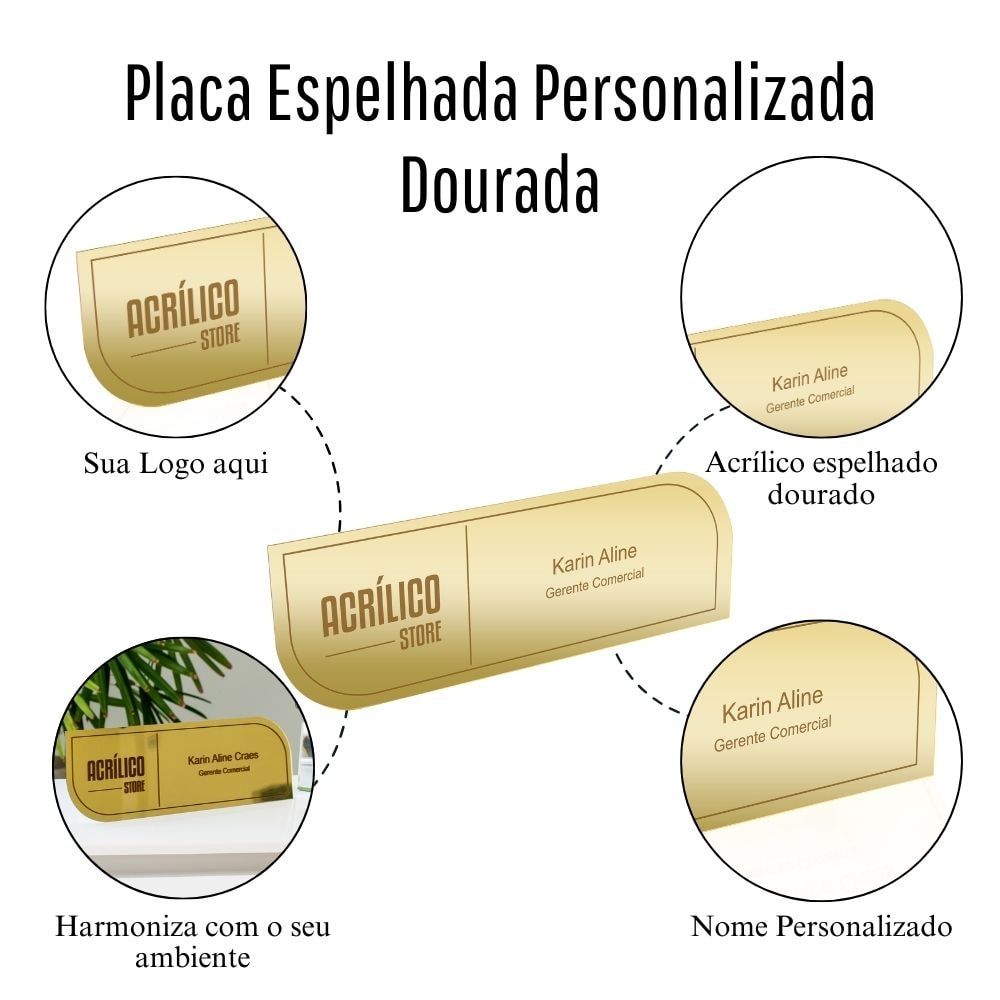 Placa de Identificação para Porta em Acrílico Espelhado Personalizada Placa de Identificação para Porta em Acrílico Espelhado Personalizada