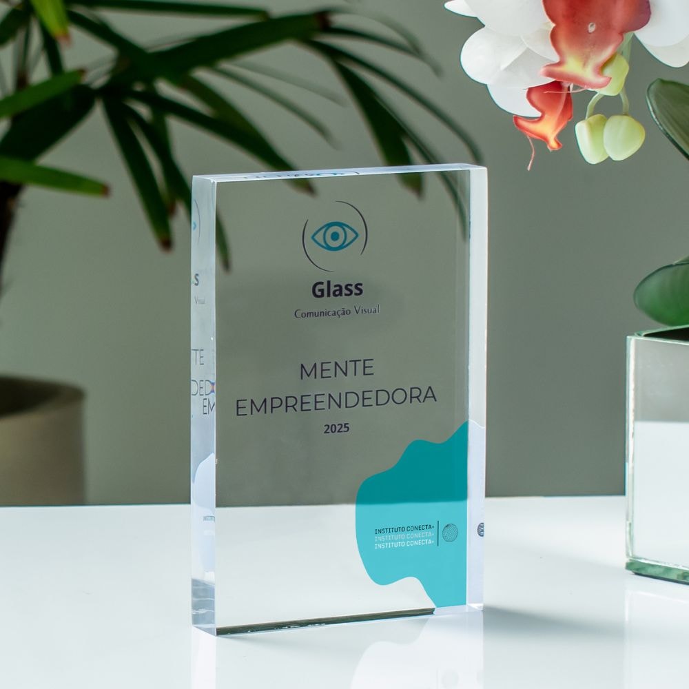 Placa de Mesa em Acrílico Cristal Personalizada (15x10cm)