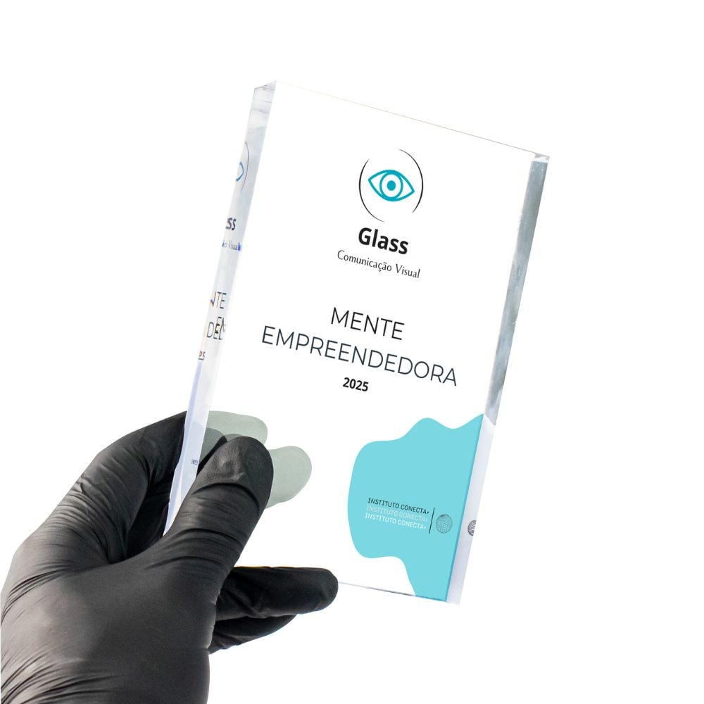 Placa de Mesa em Acrílico Cristal Personalizada (15x10cm)