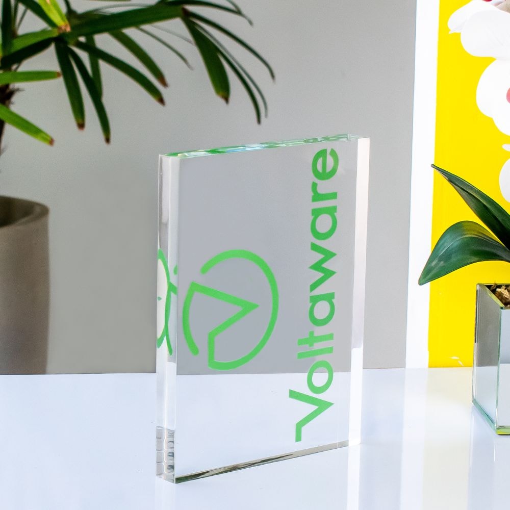 Placa de Mesa em Acrílico Cristal Personalizada (20x15cm)