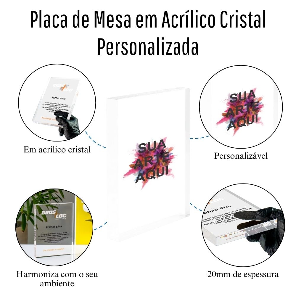 Placa de Mesa em Acrílico Cristal Personalizada (20x15cm) Placa de Mesa em Acrílico Cristal Personalizada (20x15cm)