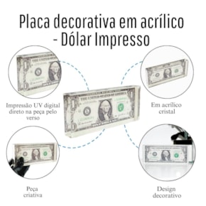 Placa Decorativa em Acrílico - Dólar Impresso