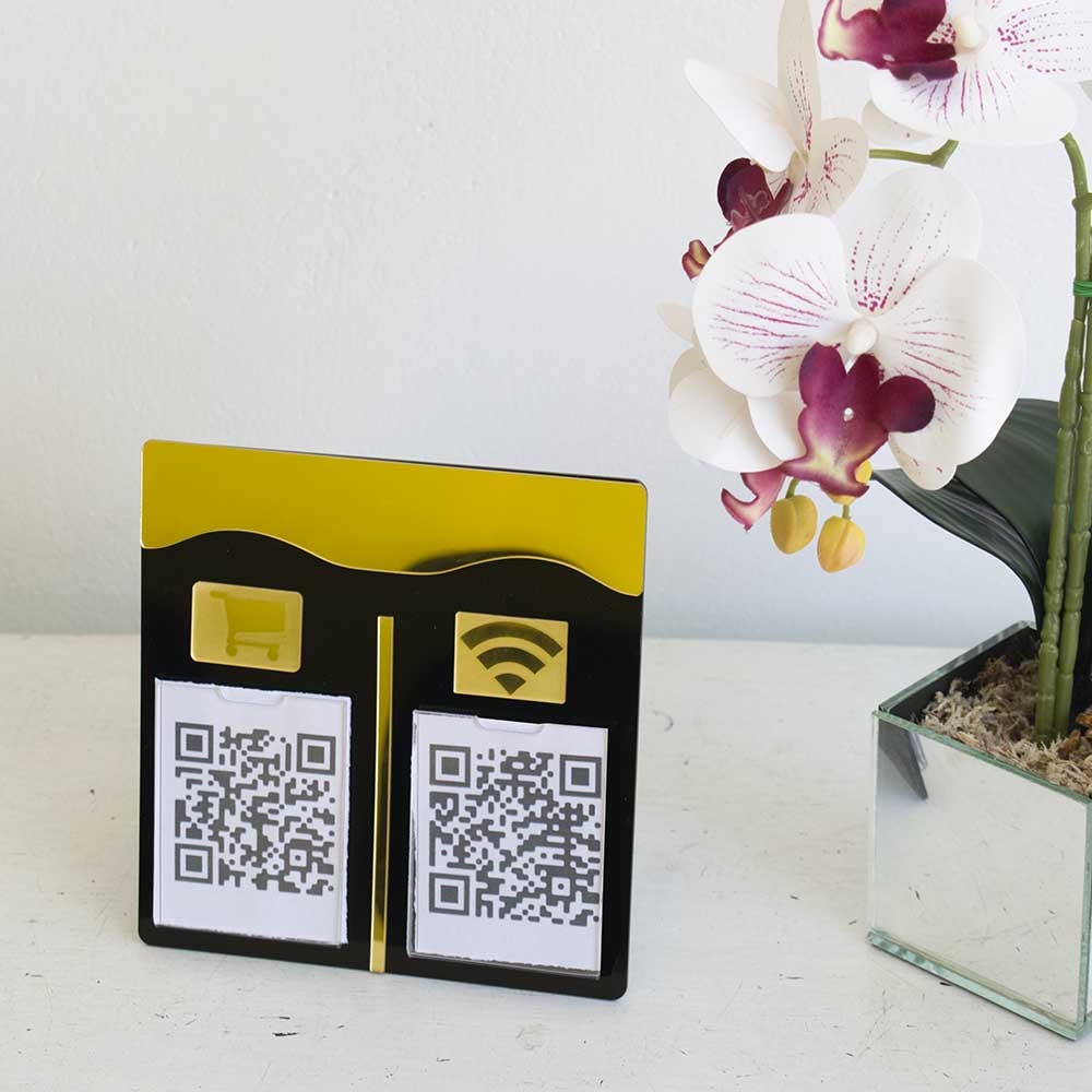 Placa e Display Pix Preto/Dourado com 2 Bolsas
 Placa e Display Pix Preto/Dourado com 2 Bolsas