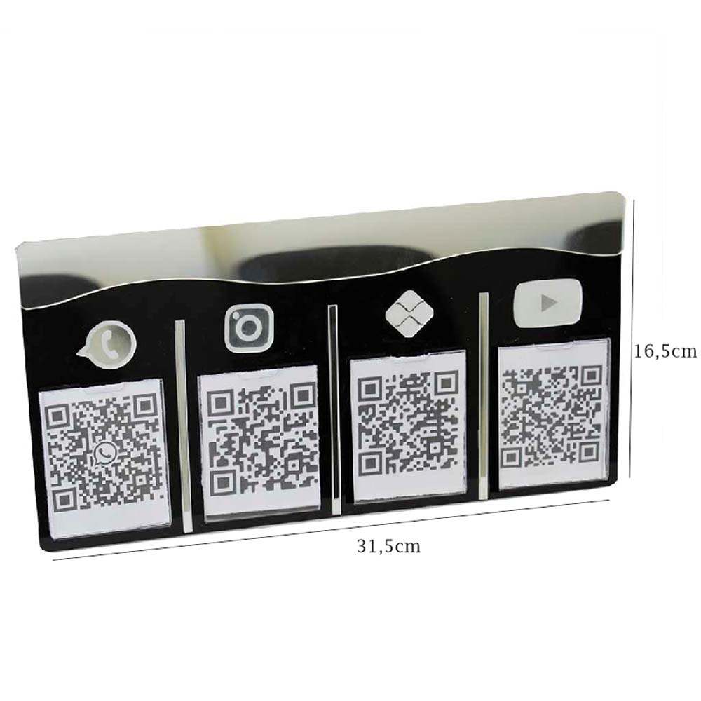 Placa e Display Pix Preto/Prata com 4 Bolsas Placa e Display Pix Preto/Prata com 4 Bolsas