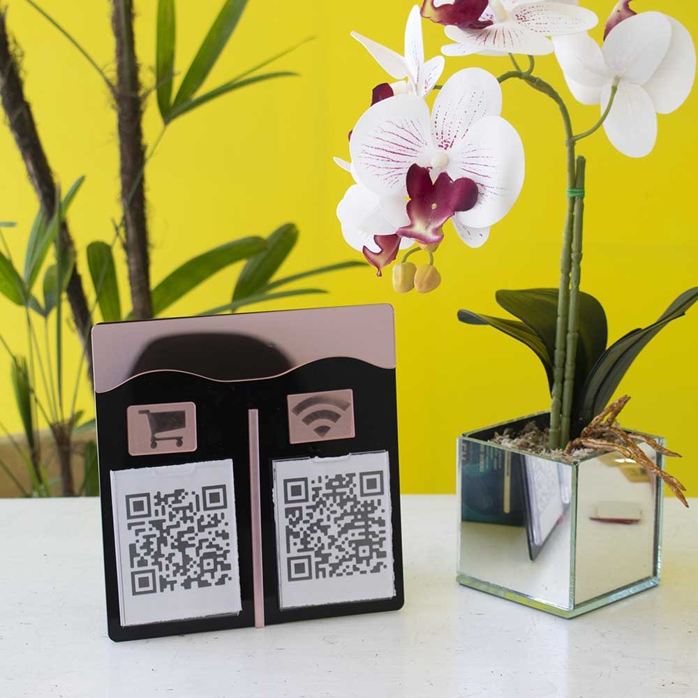 Placa e Display Pix Preto/Rosé com 2 Bolsas Placa e Display Pix Preto/Rosé com 2 Bolsas