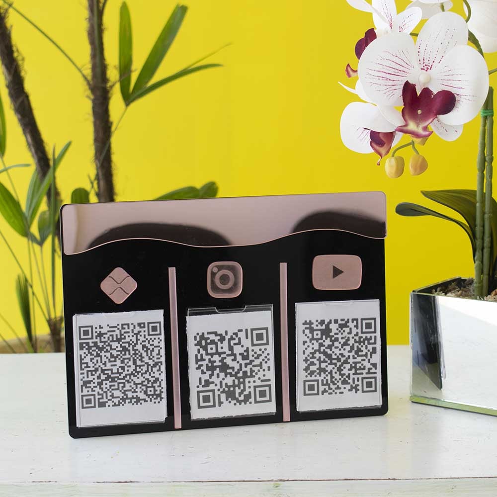 Placa e Display Pix Preto/Rosé com 3 Bolsas Placa e Display Pix Preto/Rosé com 3 Bolsas