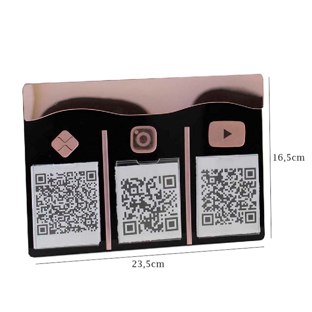 Placa e Display Pix Preto/Rosé com 3 Bolsas Placa e Display Pix Preto/Rosé com 3 Bolsas