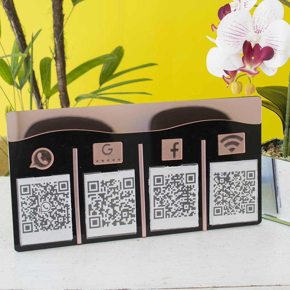 Placa e Display Pix Preto/Rosé com 4 Bolsas Placa e Display Pix Preto/Rosé com 4 Bolsas