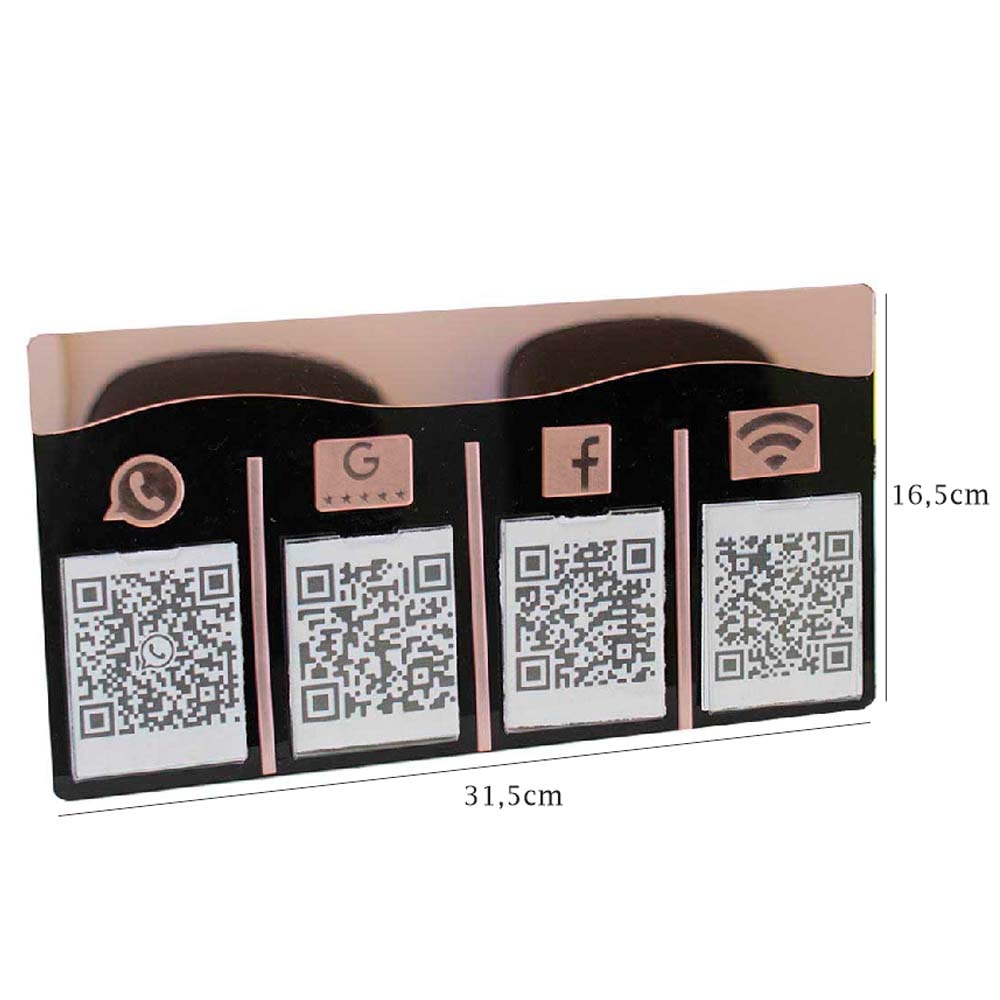 Placa e Display Pix Preto/Rosé com 4 Bolsas Placa e Display Pix Preto/Rosé com 4 Bolsas