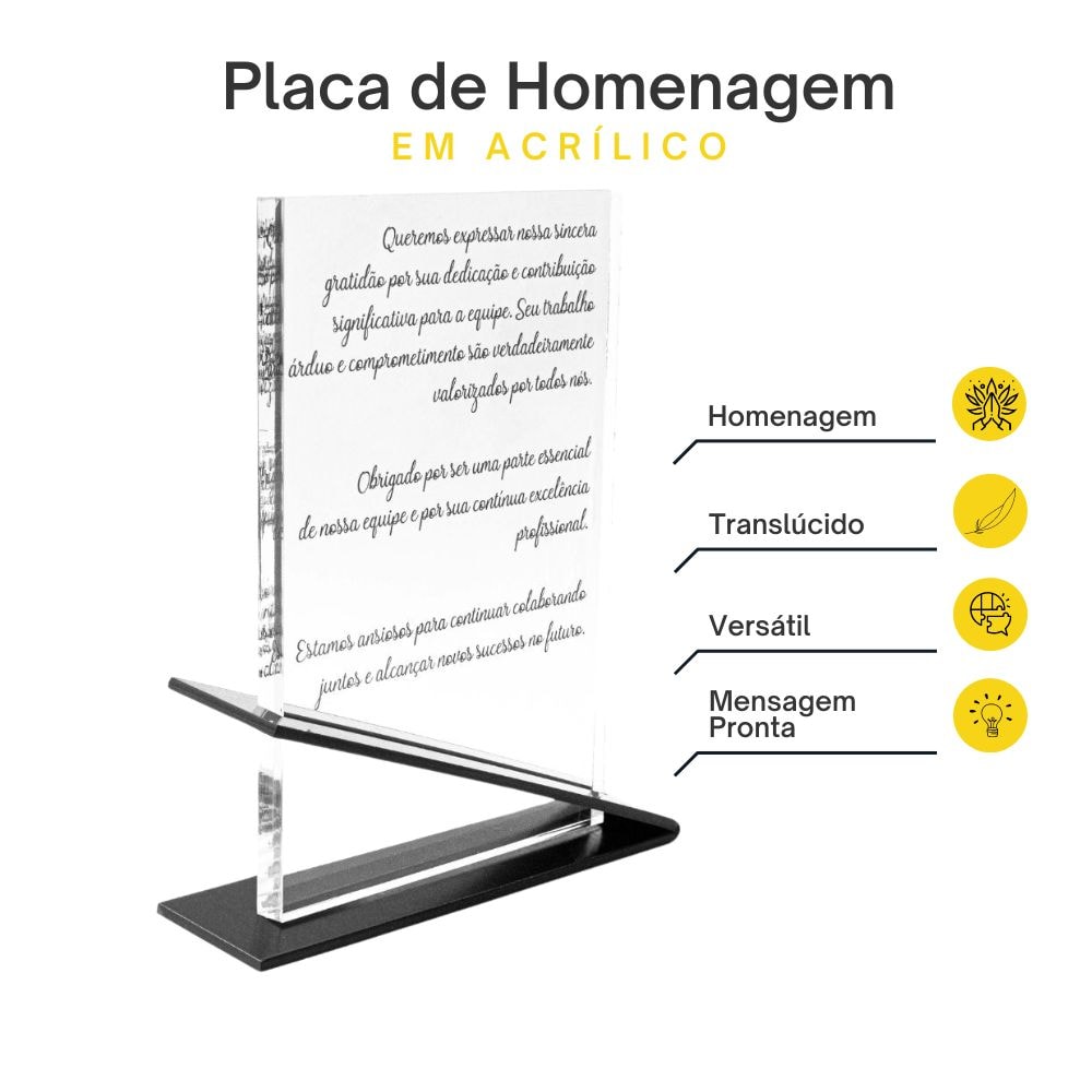 Placa Homenagem Comemorativa em Acrílico Placa Homenagem Comemorativa em Acrílico
