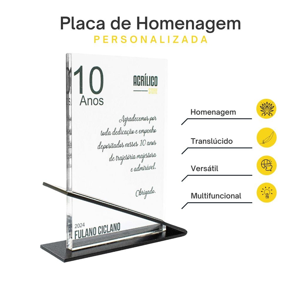 Placa Homenagem Comemorativa em Acrílico Personalizada Placa Homenagem Comemorativa em Acrílico Personalizada