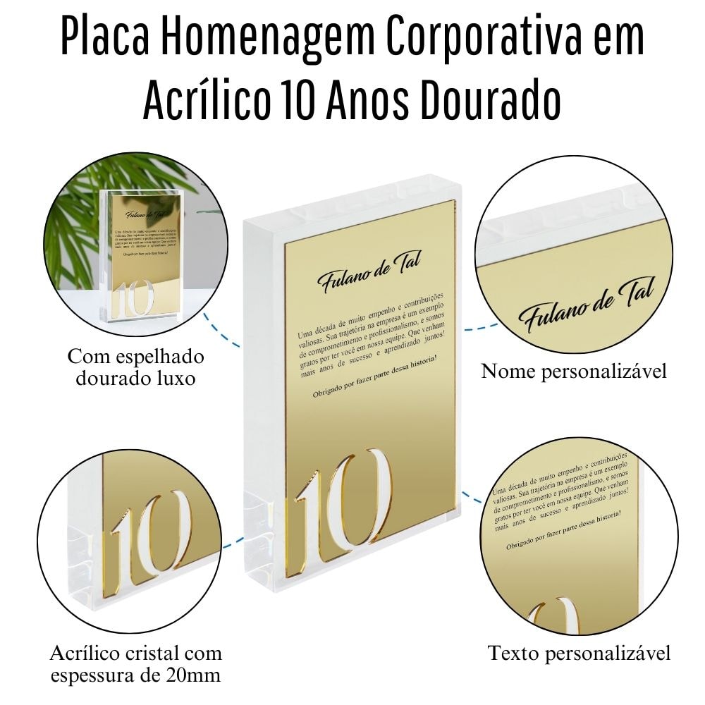 Placa Homenagem Corporativa em Acrílico 10 Anos Placa Homenagem Corporativa em Acrílico 10 Anos