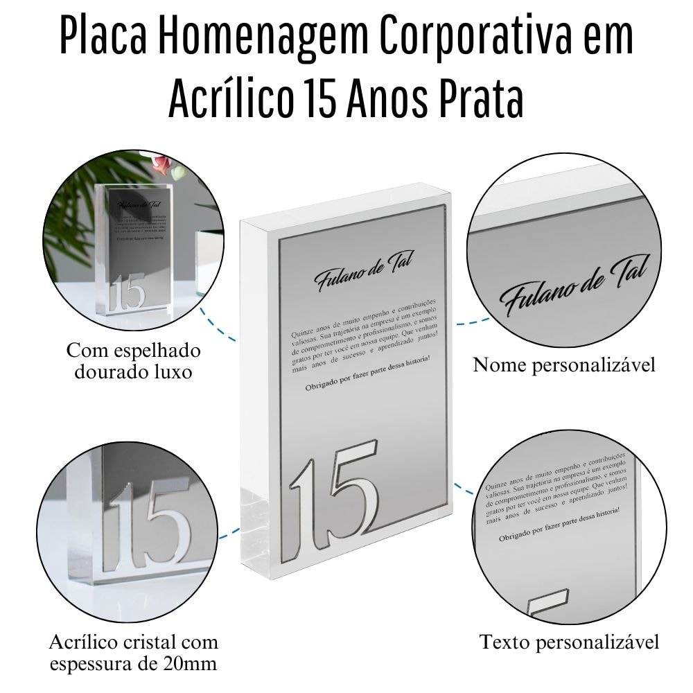 Placa Homenagem Corporativa em Acrílico 15 Anos Placa Homenagem Corporativa em Acrílico 15 Anos