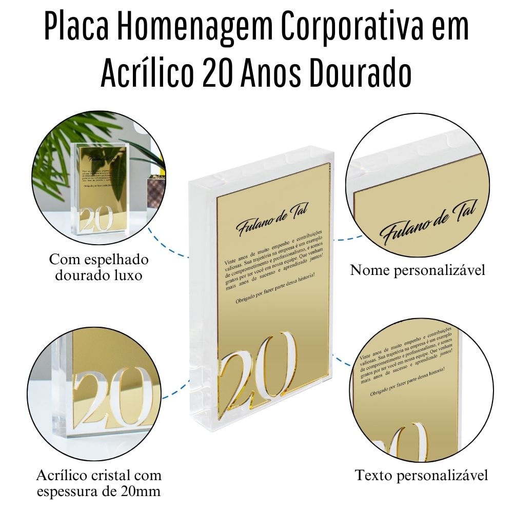Placa Homenagem Corporativa em Acrílico 20 Anos Placa Homenagem Corporativa em Acrílico 20 Anos