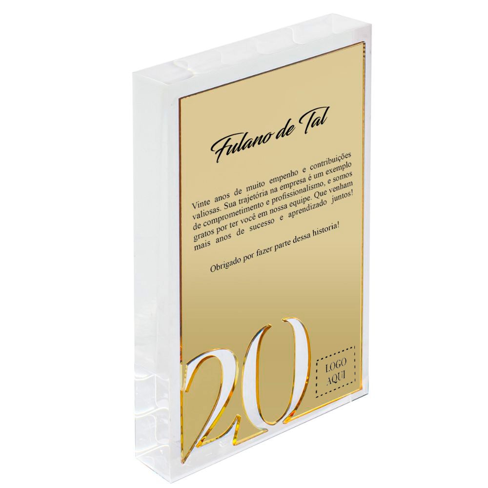 Placa Homenagem Corporativa em Acrílico 20 Anos Placa Homenagem Corporativa em Acrílico 20 Anos