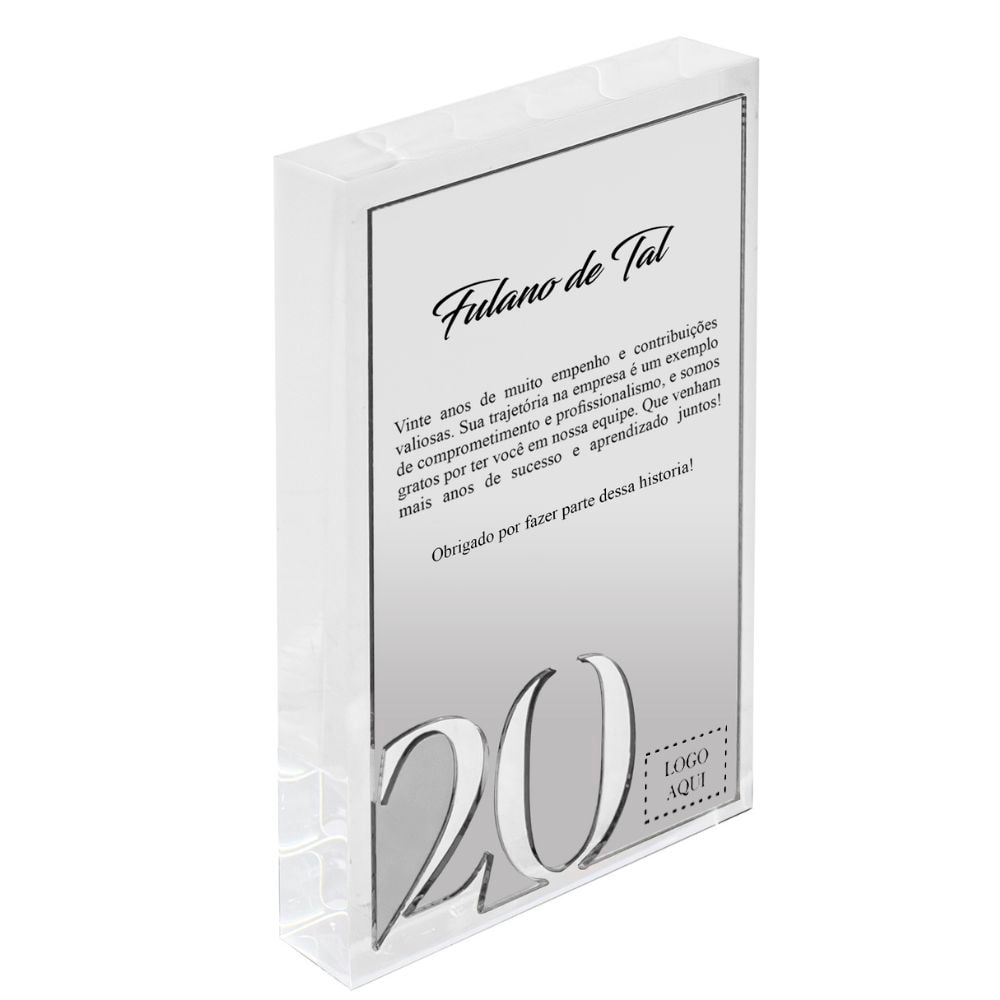 Placa Homenagem Corporativa em Acrílico 20 Anos Placa Homenagem Corporativa em Acrílico 20 Anos
