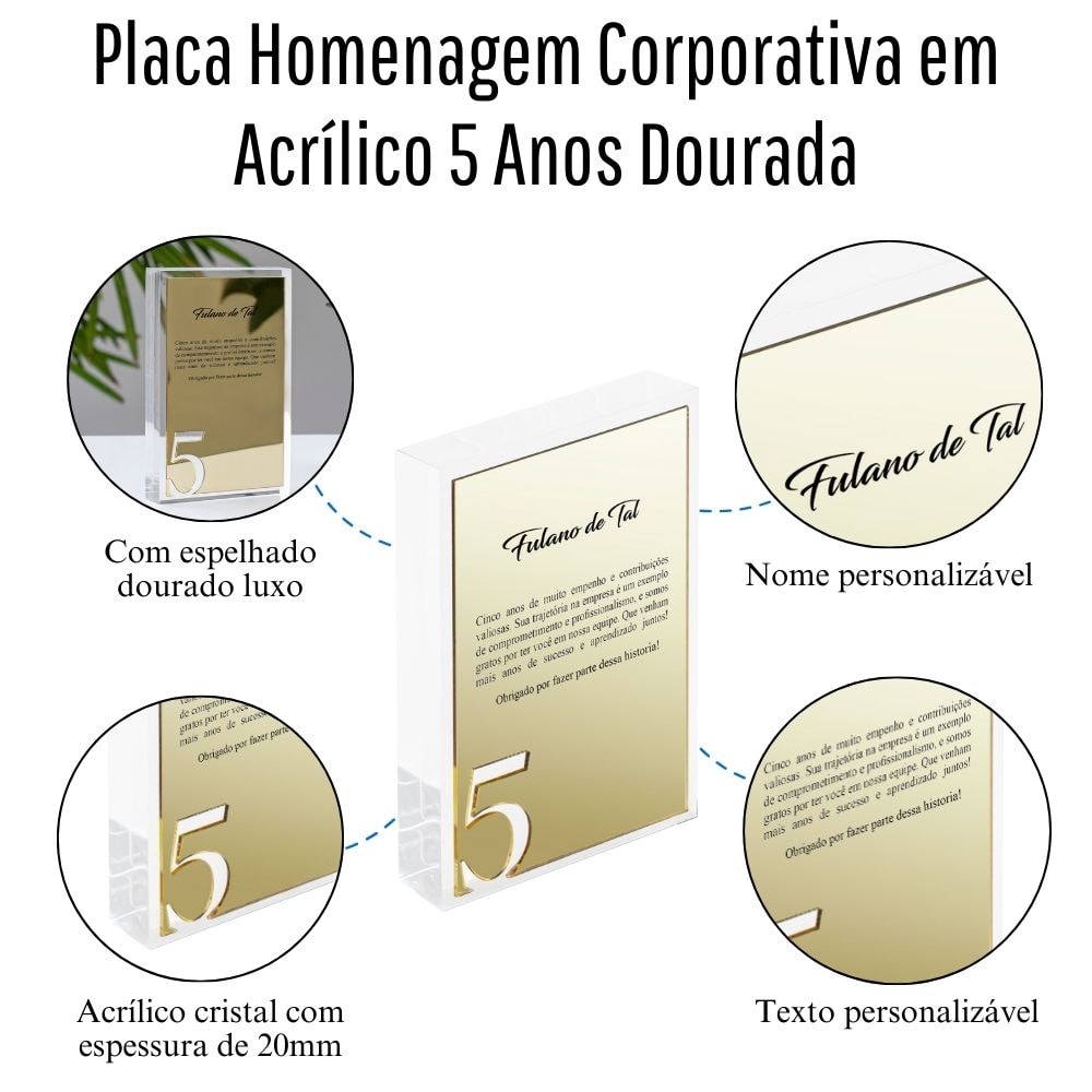Placa Homenagem Corporativa em Acrílico 5 Anos Placa Homenagem Corporativa em Acrílico 5 Anos