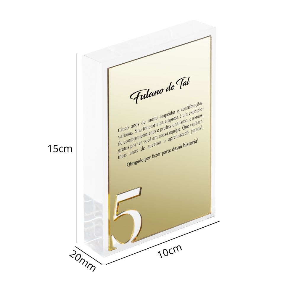 Placa Homenagem Corporativa em Acrílico 5 Anos Placa Homenagem Corporativa em Acrílico 5 Anos