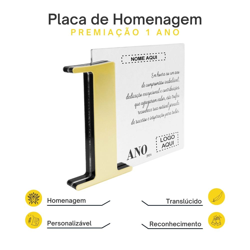 Placa Homenagem em Acrílico Personalizada 1 Ano Placa Homenagem em Acrílico Personalizada 1 Ano