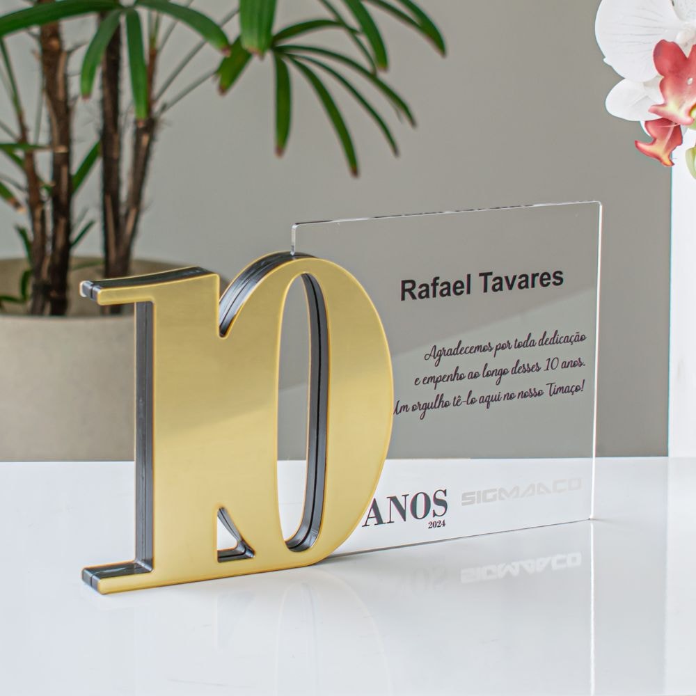 Placa Homenagem em Acrílico Personalizada 10 Anos Placa Homenagem em Acrílico Personalizada 10 Anos