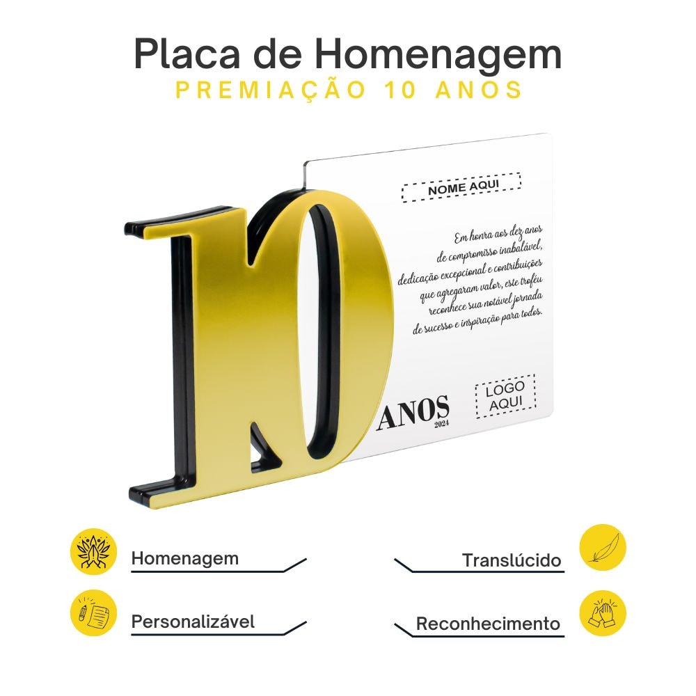 Placa Homenagem em Acrílico Personalizada 10 Anos Placa Homenagem em Acrílico Personalizada 10 Anos