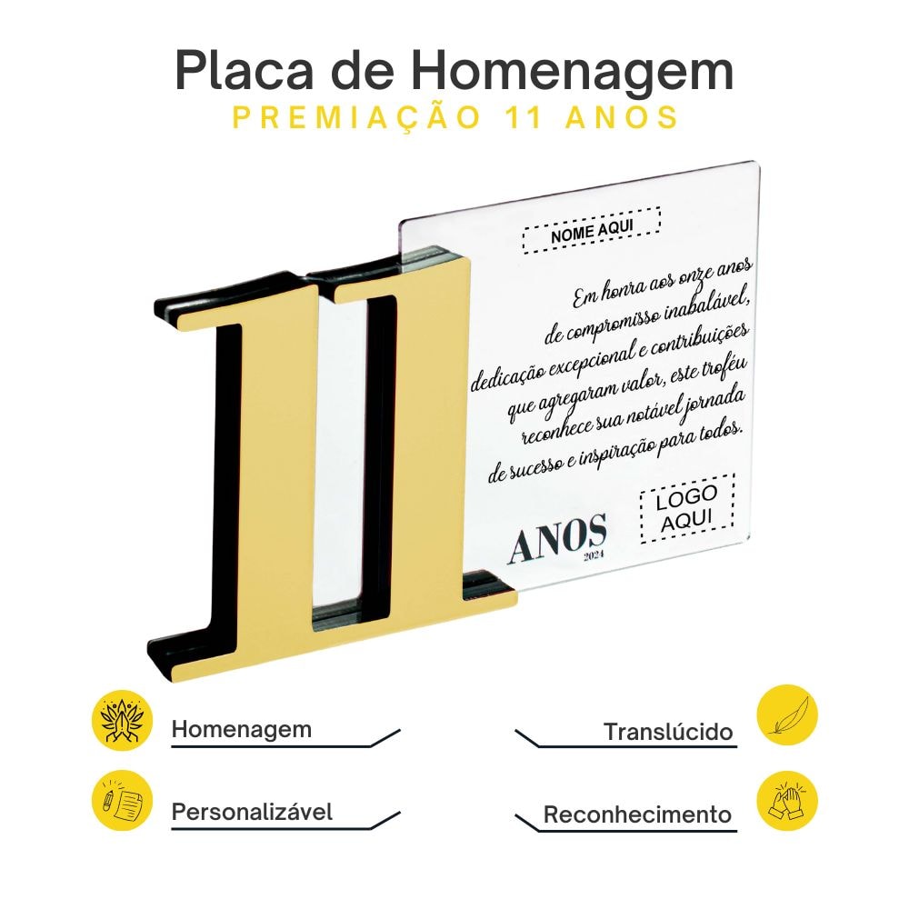 Placa Homenagem em Acrílico Personalizada 11 Anos Placa Homenagem em Acrílico Personalizada 11 Anos