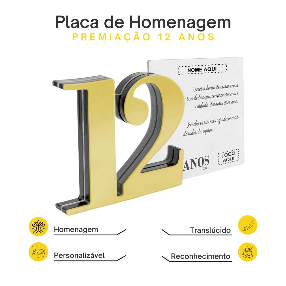 Placa Homenagem em Acrílico Personalizada 12 Anos Placa Homenagem em Acrílico Personalizada 12 Anos