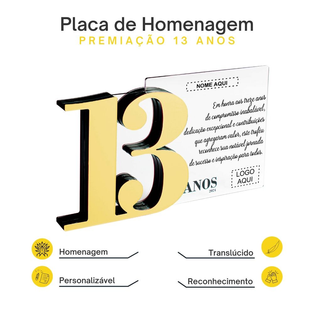 Placa Homenagem em Acrílico Personalizada 13 Anos Placa Homenagem em Acrílico Personalizada 13 Anos
