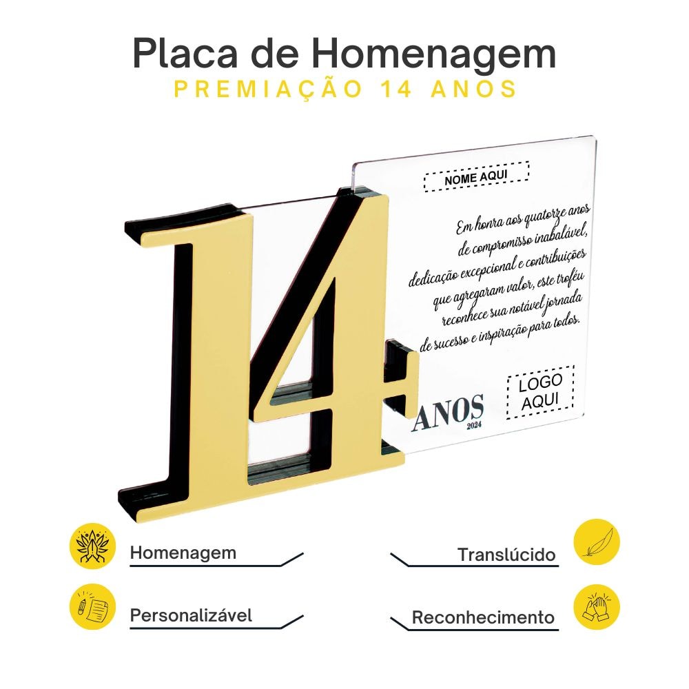 Placa Homenagem em Acrílico Personalizada 14 Anos Placa Homenagem em Acrílico Personalizada 14 Anos