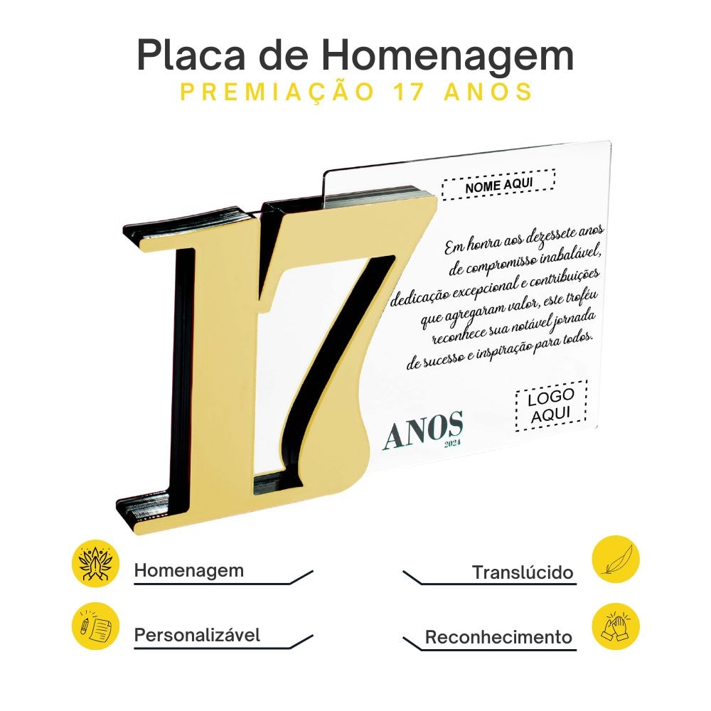 Placa Homenagem em Acrílico Personalizada 17 Anos Placa Homenagem em Acrílico Personalizada 17 Anos
