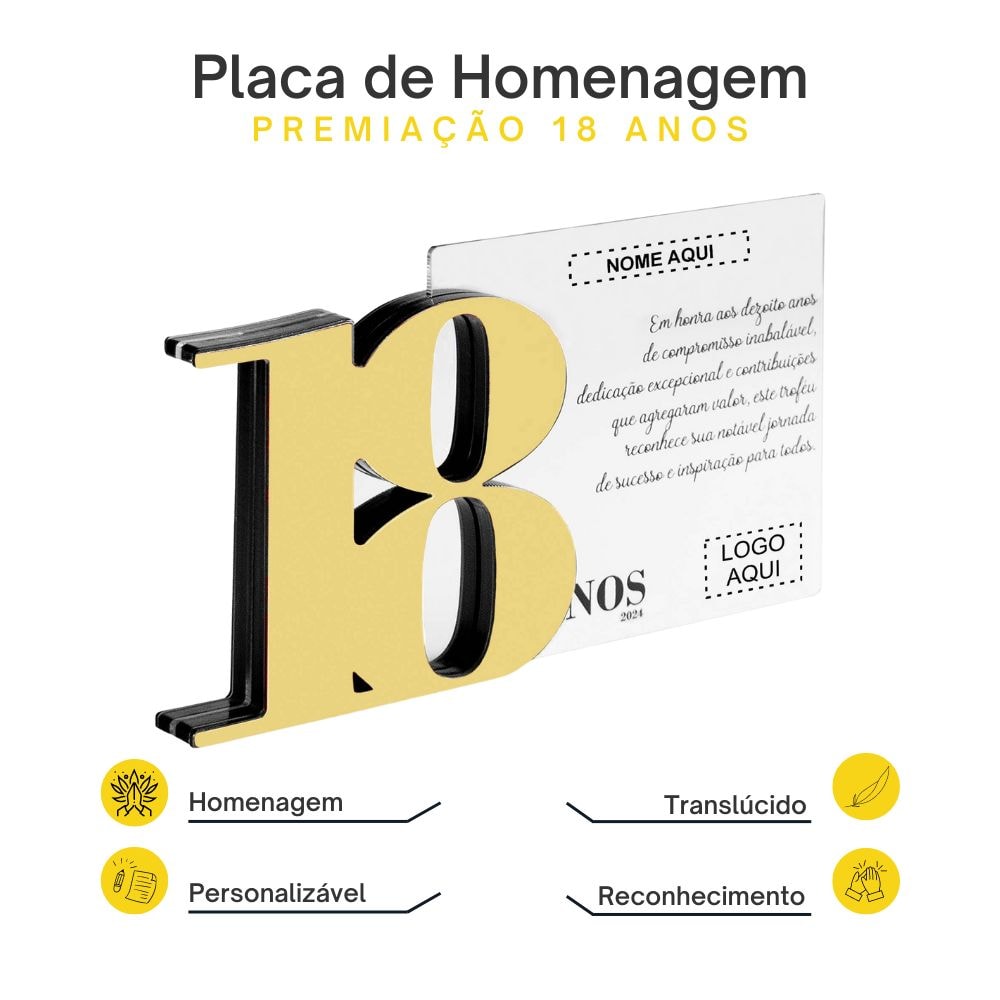 Placa Homenagem em Acrílico Personalizada 18 Anos Placa Homenagem em Acrílico Personalizada 18 Anos