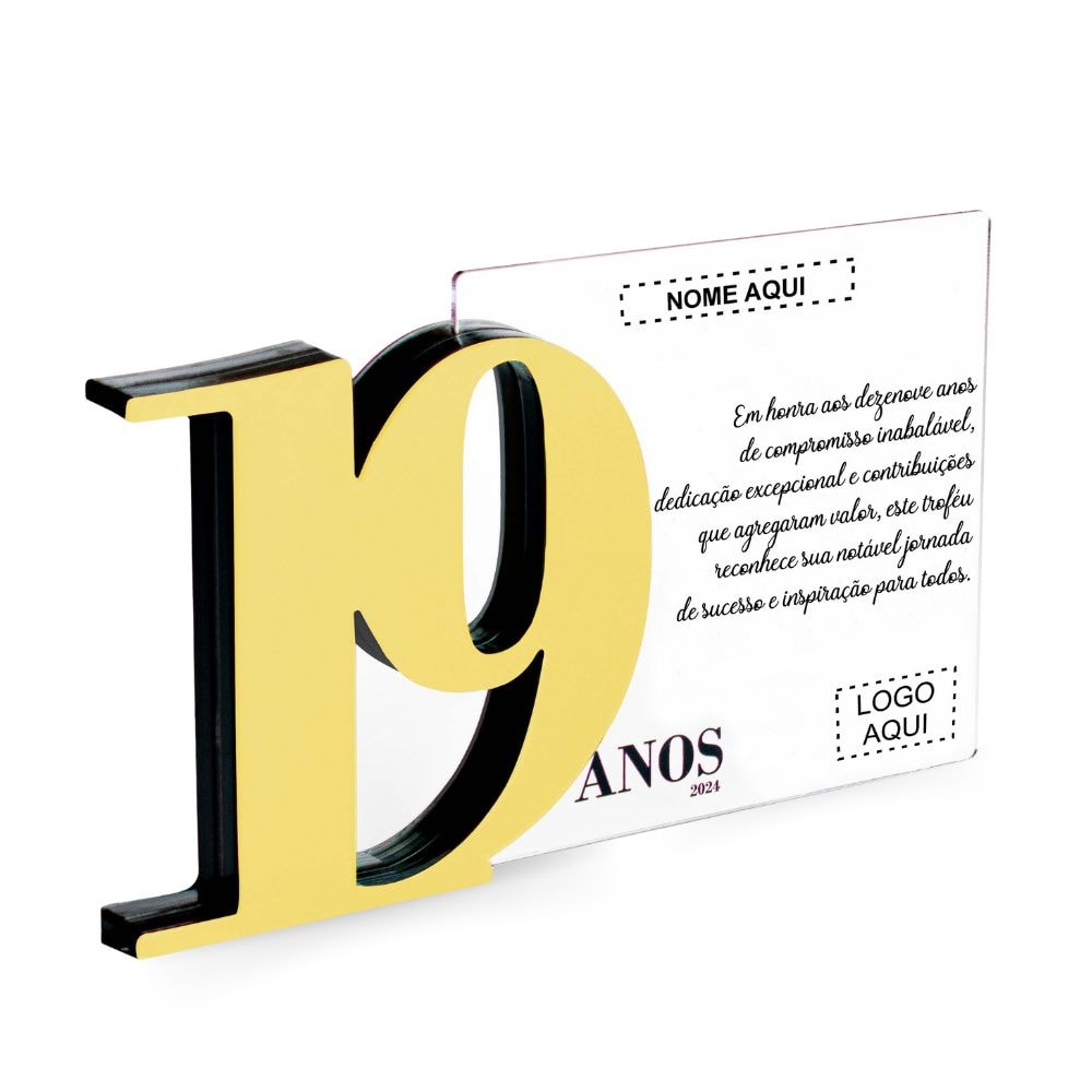 Placa Homenagem em Acrílico Personalizada 19 Anos Placa Homenagem em Acrílico Personalizada 19 Anos