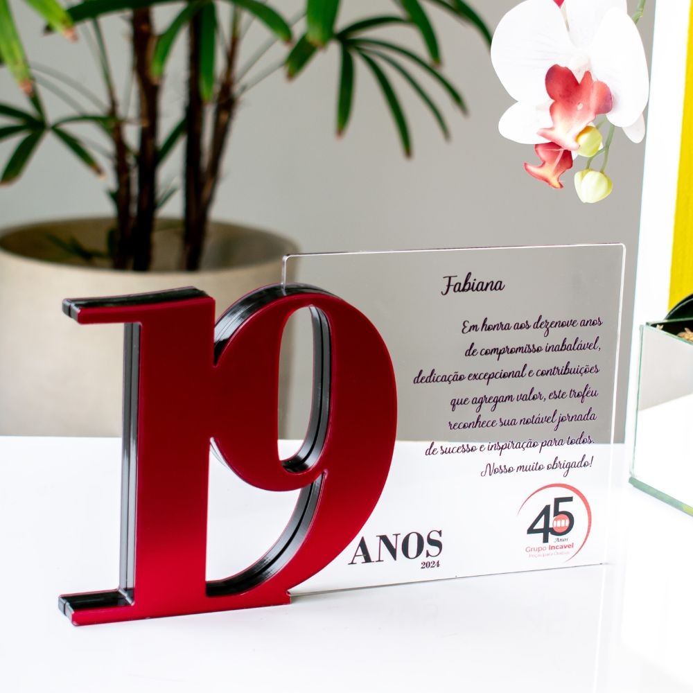 Placa Homenagem em Acrílico Personalizada 19 Anos Placa Homenagem em Acrílico Personalizada 19 Anos