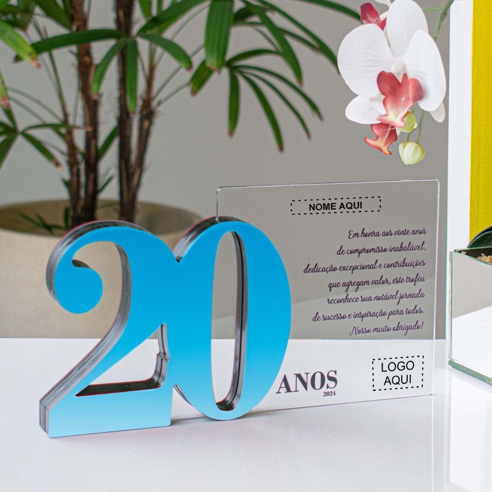 Placa Homenagem em Acrílico Personalizada 20 Anos Placa Homenagem em Acrílico Personalizada 20 Anos