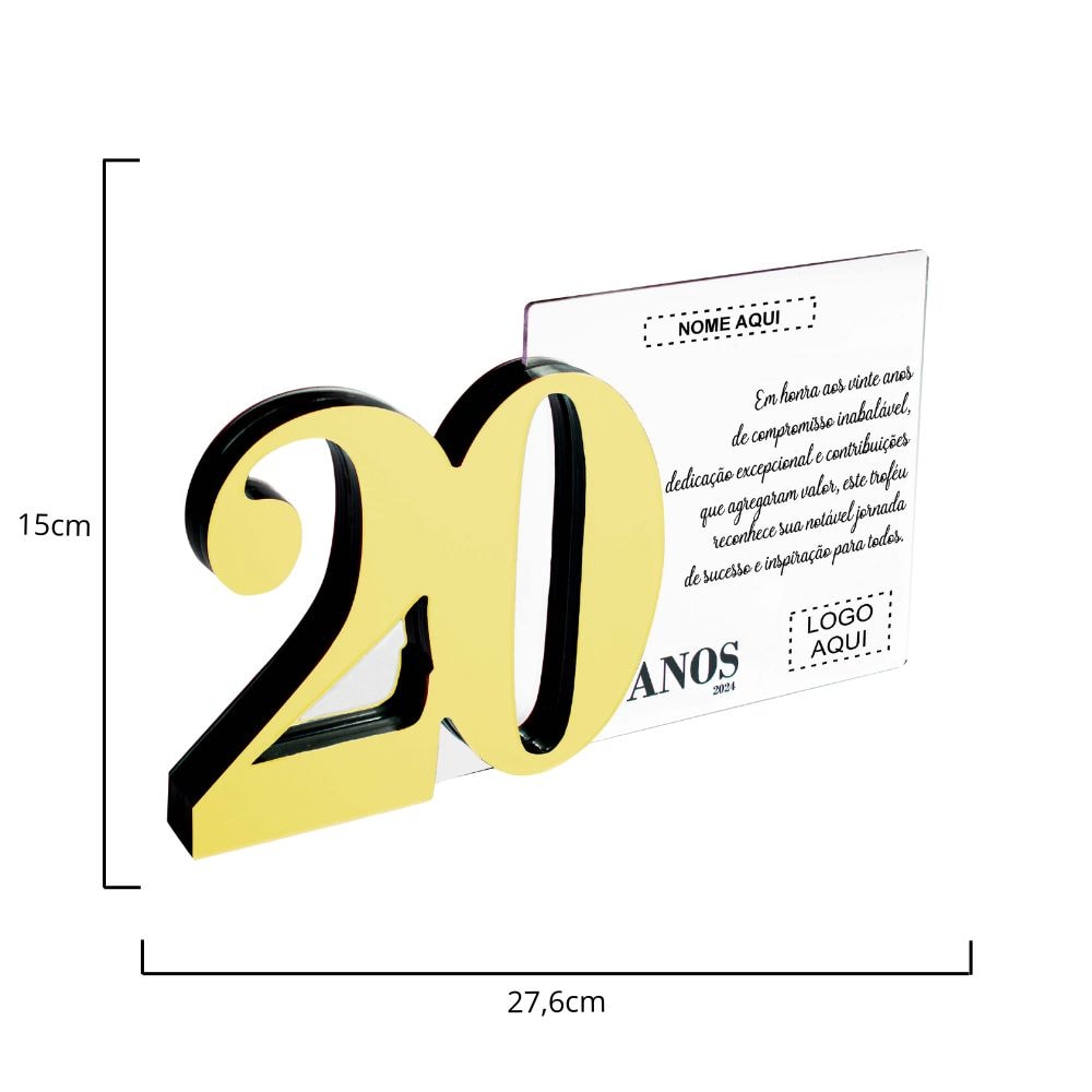 Placa Homenagem em Acrílico Personalizada 20 Anos Placa Homenagem em Acrílico Personalizada 20 Anos