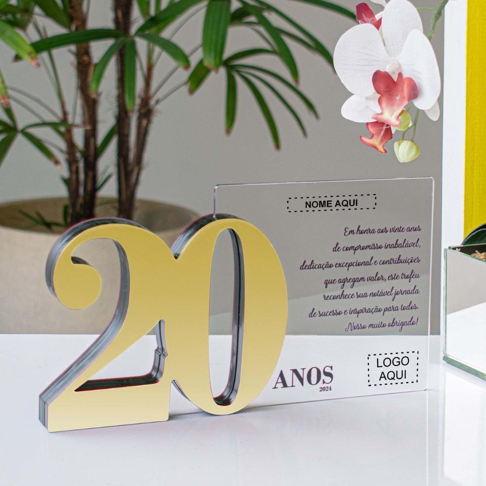 Placa Homenagem em Acrílico Personalizada 20 Anos Placa Homenagem em Acrílico Personalizada 20 Anos