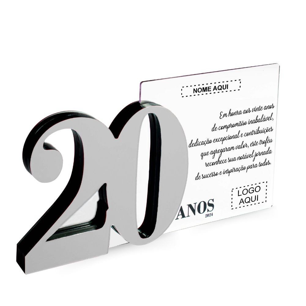 Placa Homenagem em Acrílico Personalizada 20 Anos Placa Homenagem em Acrílico Personalizada 20 Anos