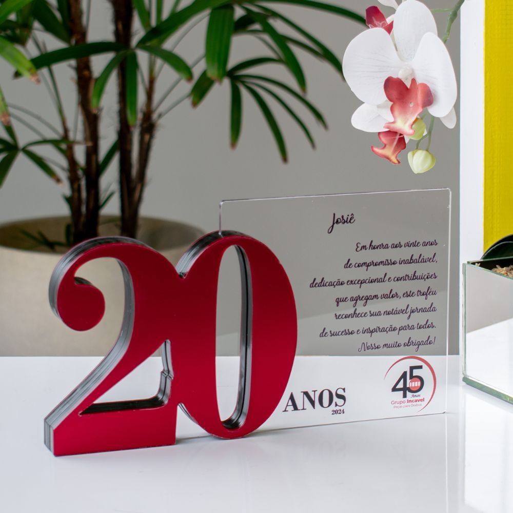 Placa Homenagem em Acrílico Personalizada 20 Anos Placa Homenagem em Acrílico Personalizada 20 Anos
