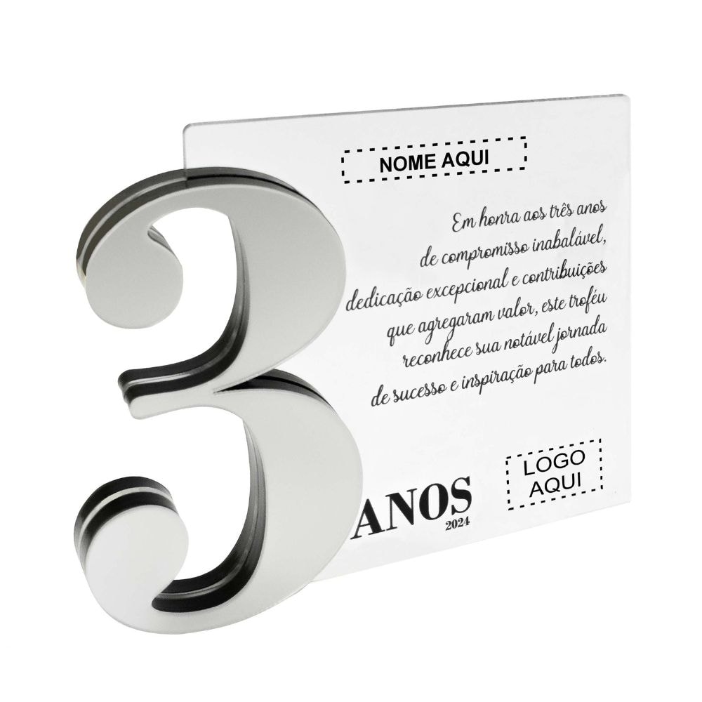 Placa Homenagem em Acrílico Personalizada 3 Anos Placa Homenagem em Acrílico Personalizada 3 Anos