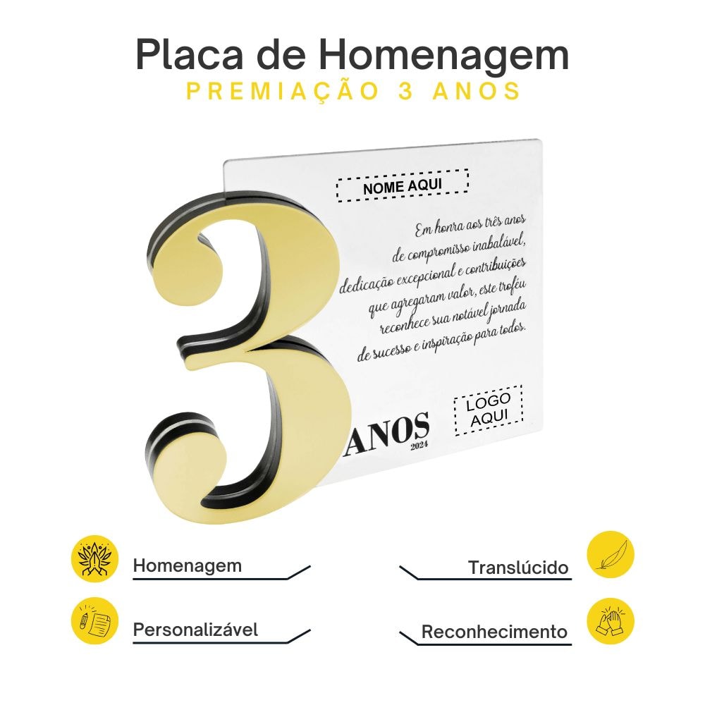 Placa Homenagem em Acrílico Personalizada 3 Anos Placa Homenagem em Acrílico Personalizada 3 Anos