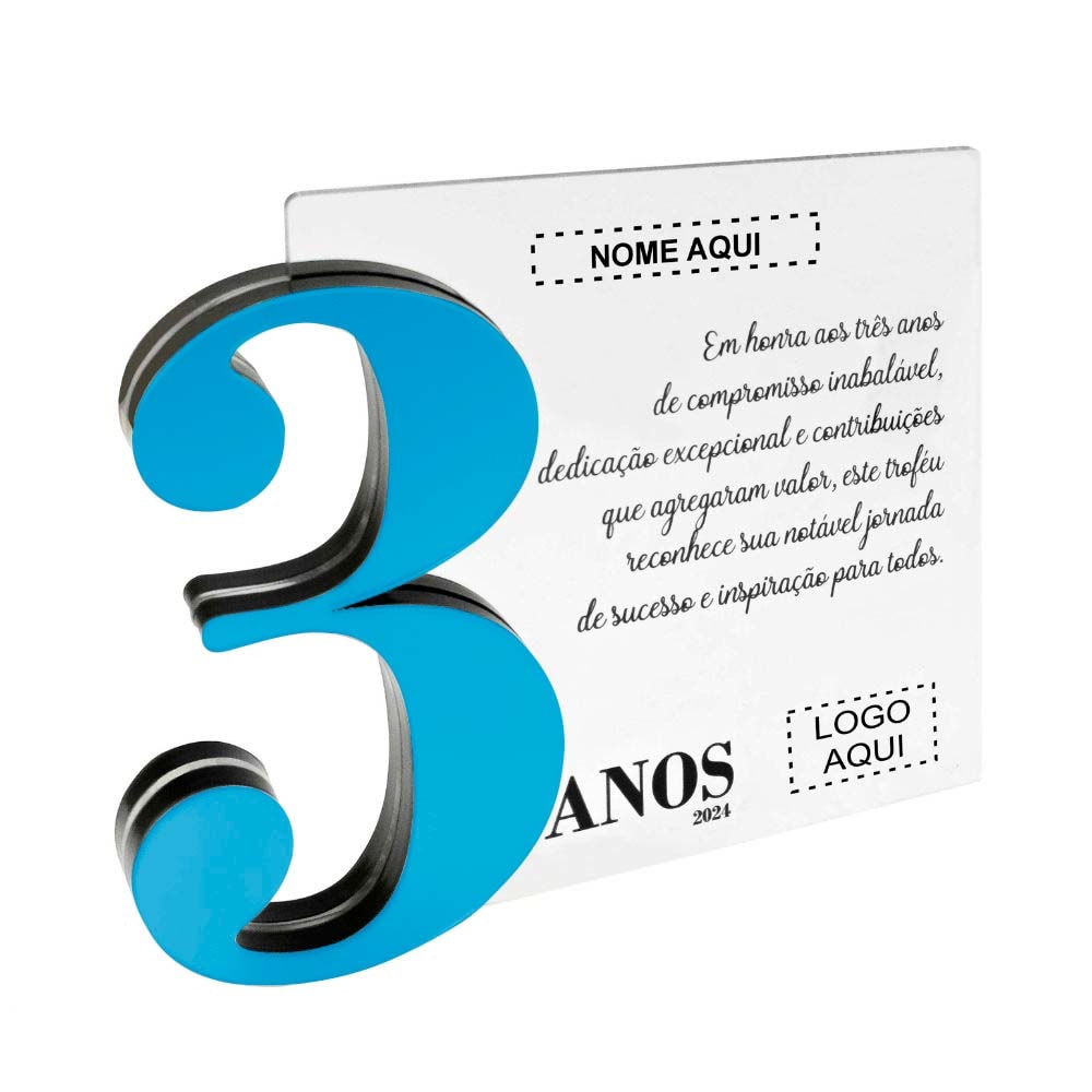 Placa Homenagem em Acrílico Personalizada 3 Anos Placa Homenagem em Acrílico Personalizada 3 Anos