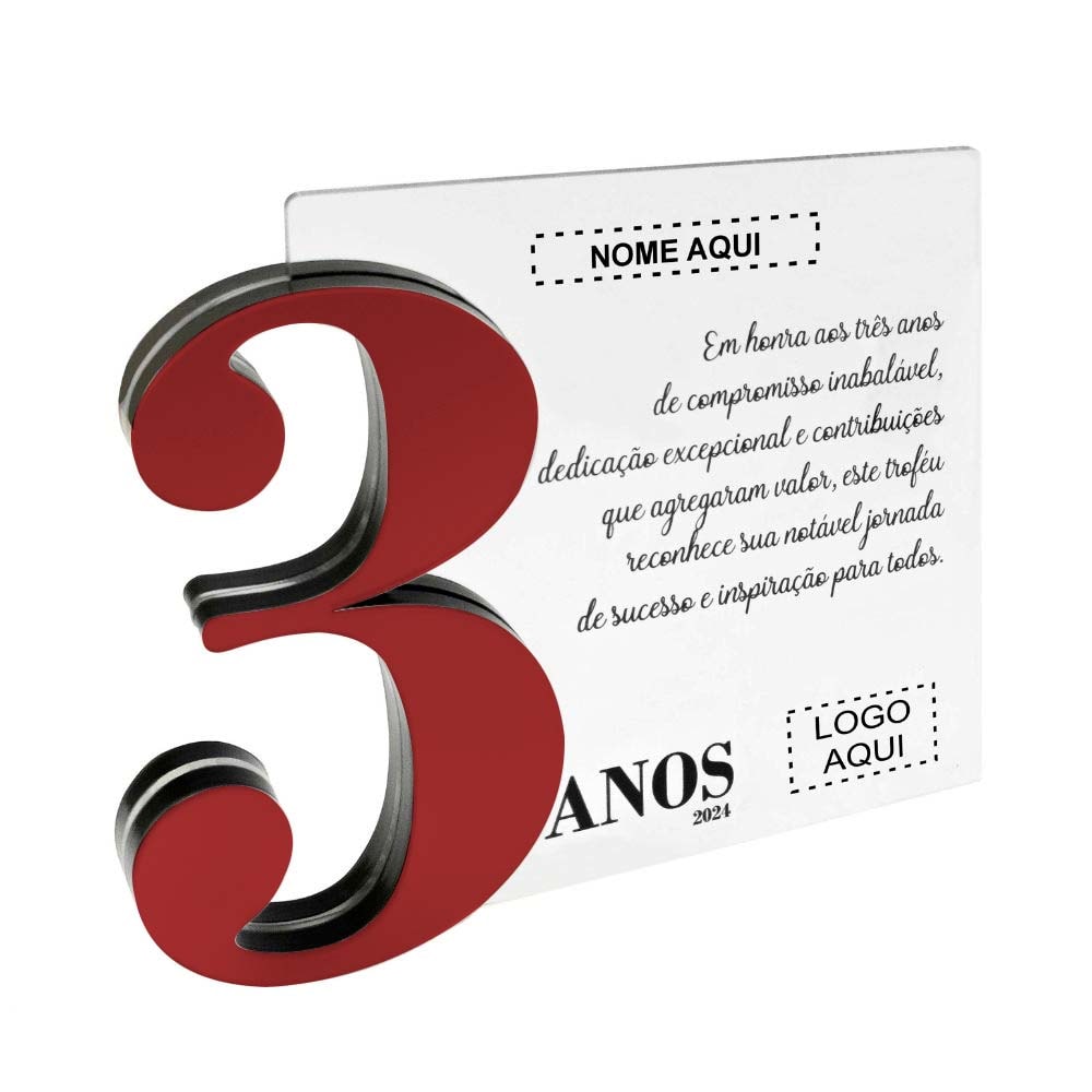 Placa Homenagem em Acrílico Personalizada 3 Anos Placa Homenagem em Acrílico Personalizada 3 Anos