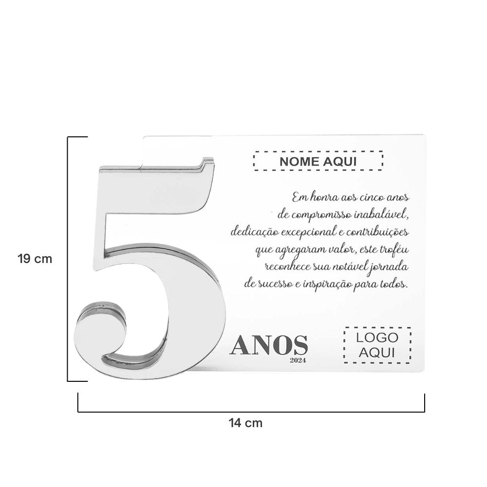 Placa Homenagem em Acrílico Personalizada 5 Anos
