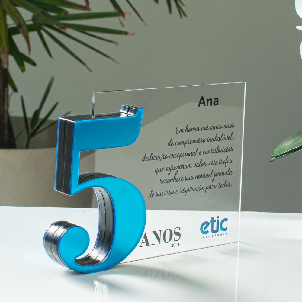Placa Homenagem em Acrílico Personalizada 5 Anos