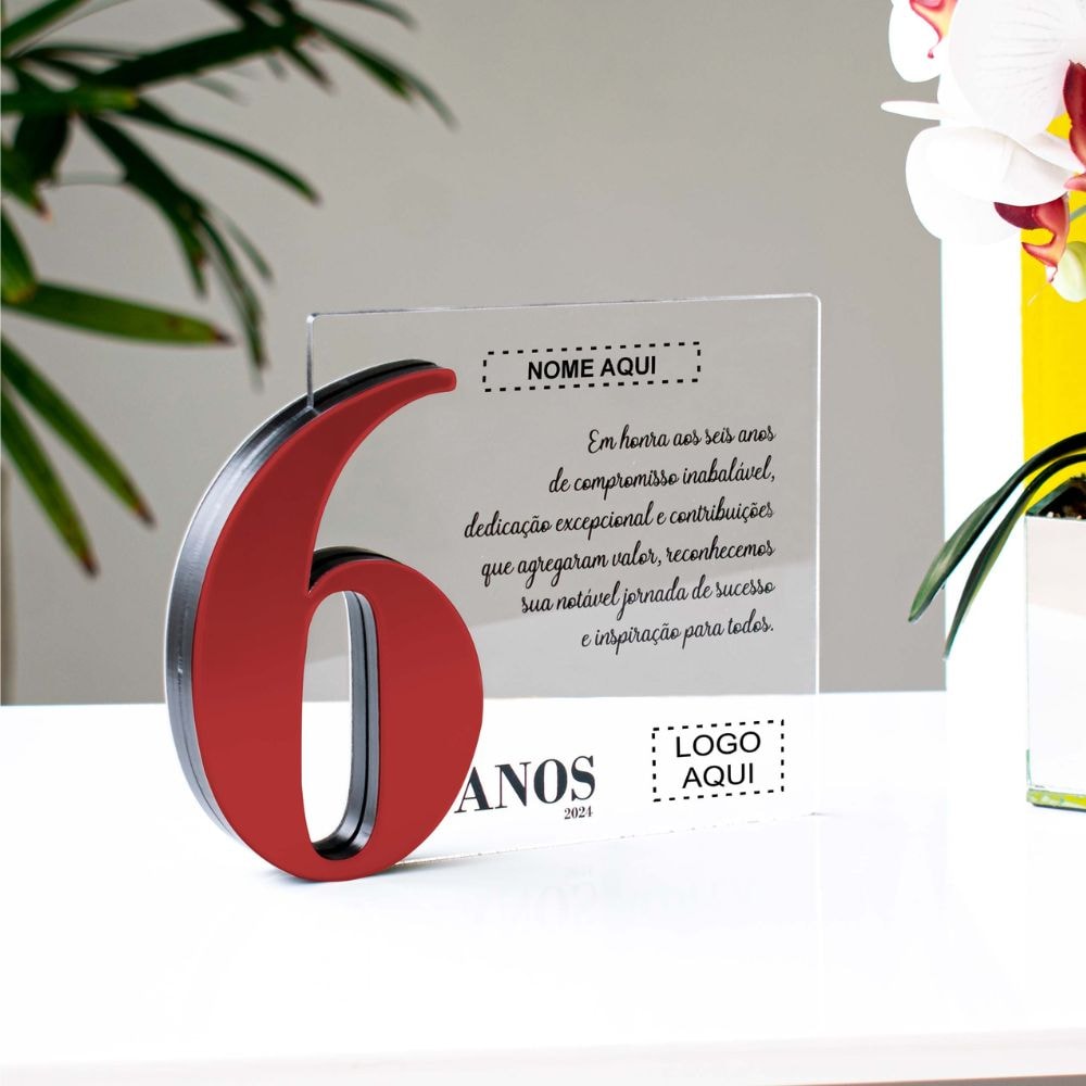 Placa Homenagem em Acrílico Personalizada 6 Anos Placa Homenagem em Acrílico Personalizada 6 Anos
