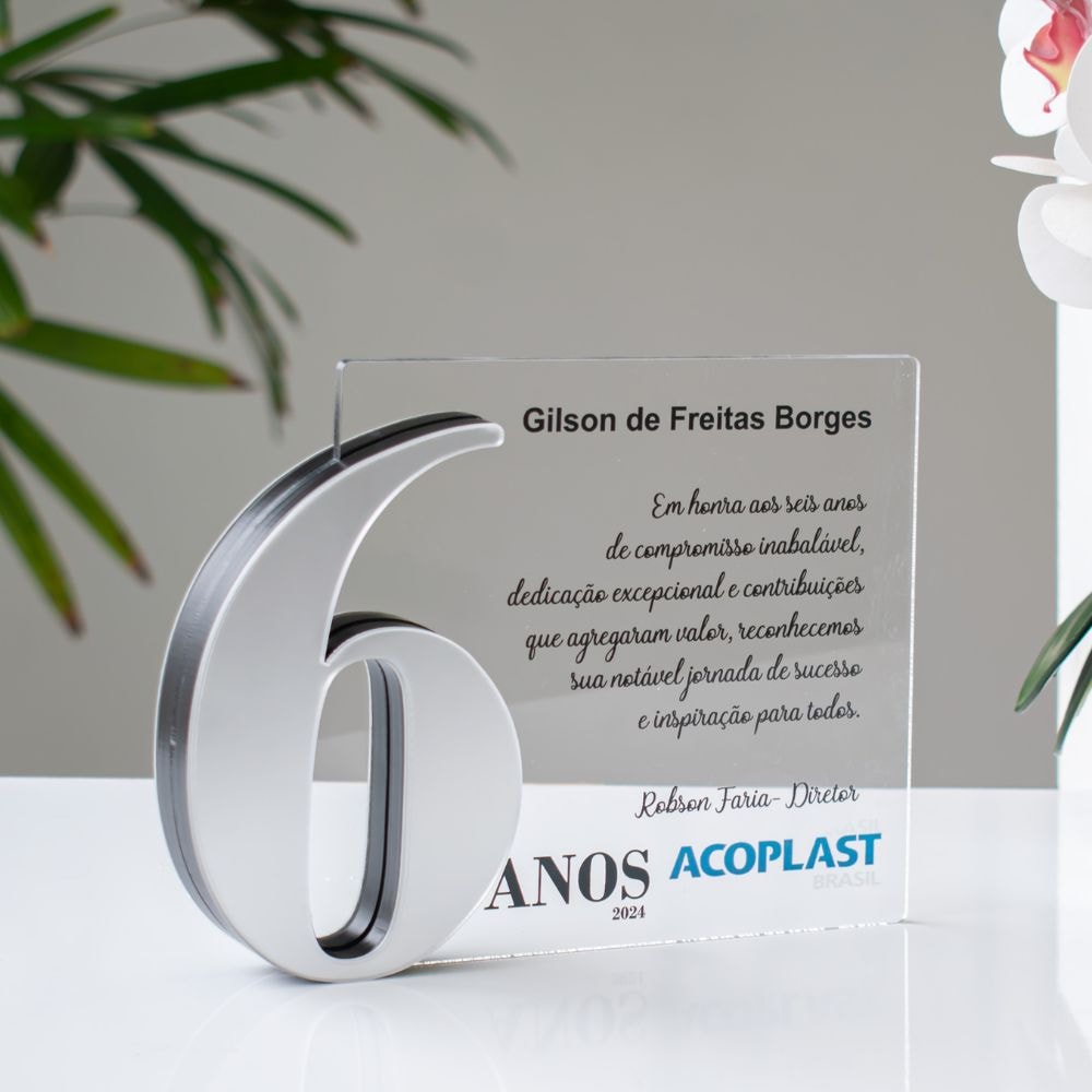Placa Homenagem em Acrílico Personalizada 6 Anos Placa Homenagem em Acrílico Personalizada 6 Anos